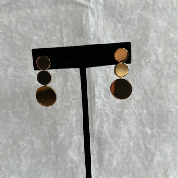 Gold Three Disk Post Earrings - Picture 2 of 5